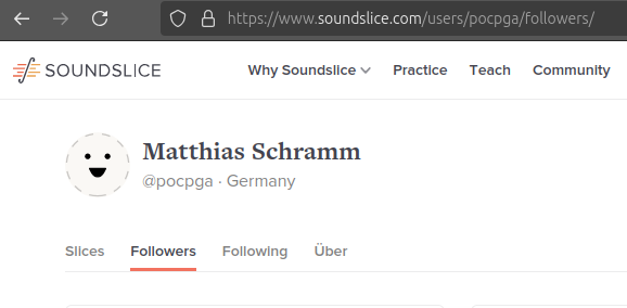 Screenshot von Benutzer pocpbga auf Soundslice.com